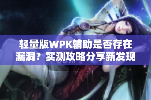 轻量版WPK辅助是否存在漏洞？实测攻略分享新发现
