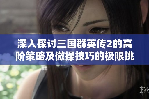 深入探讨三国群英传2的高阶策略及微操技巧的极限挑战